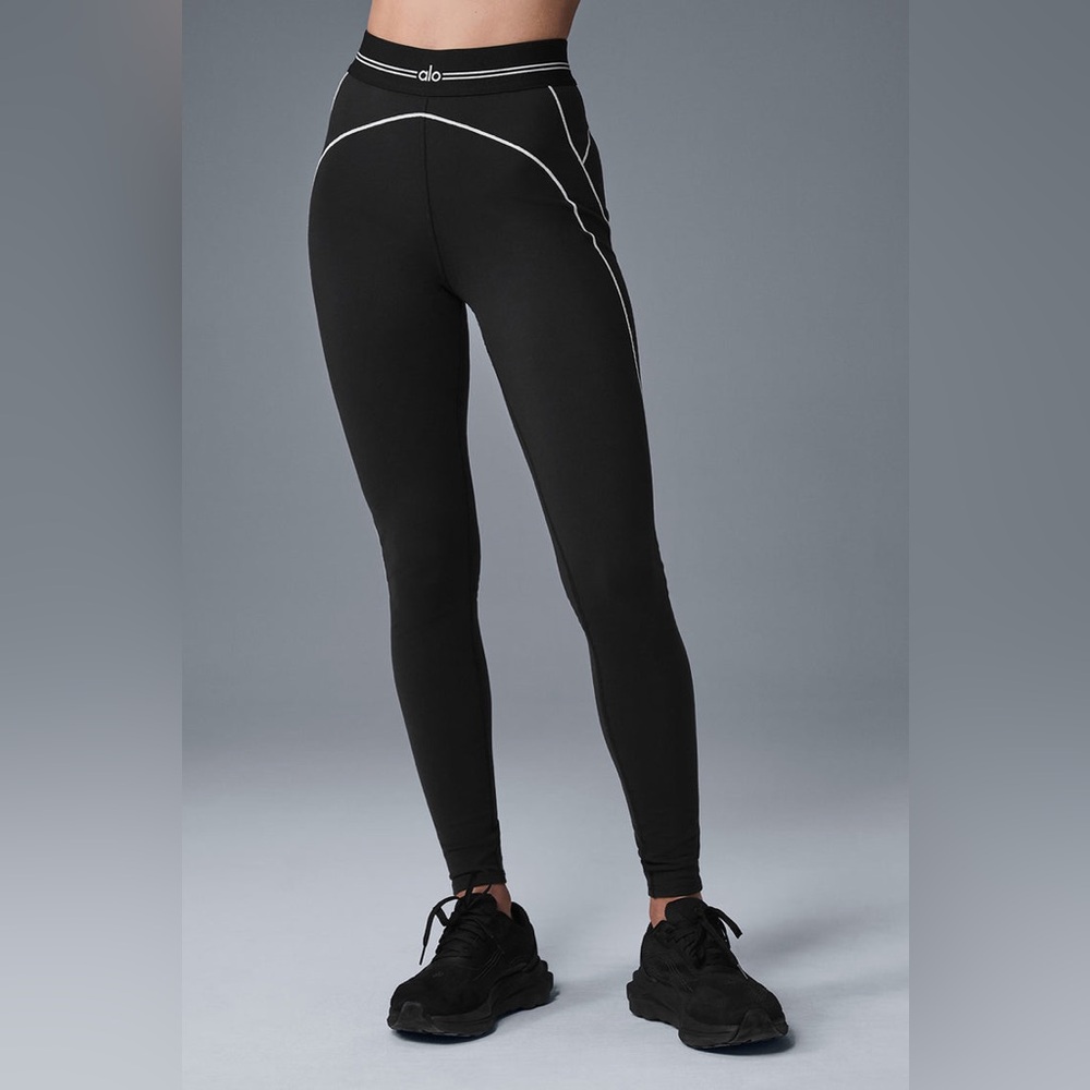 ALO Yoga Black Leggings with White Accents